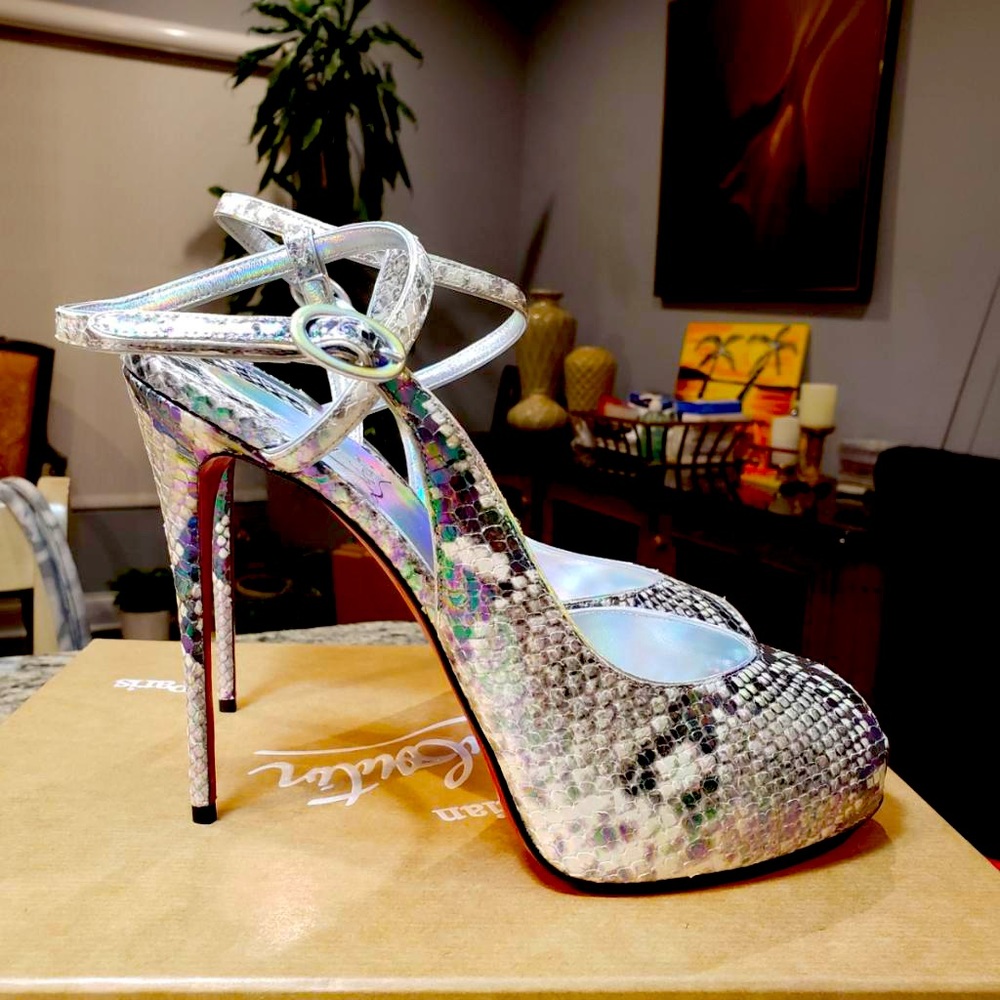 NEW Christian Louboutin Jenlove Alta 120mm Iridescent Python Leather Print